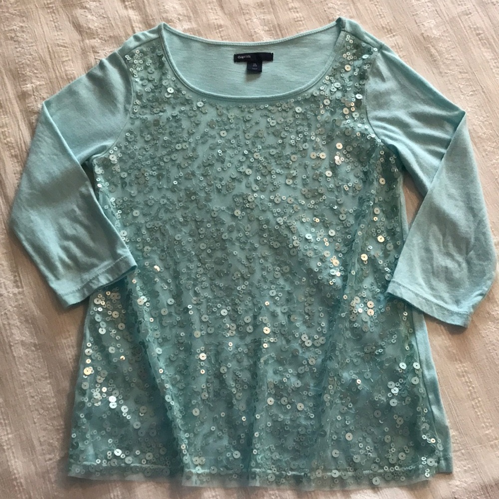 Girls GapKids Sequined Seafoam Top
